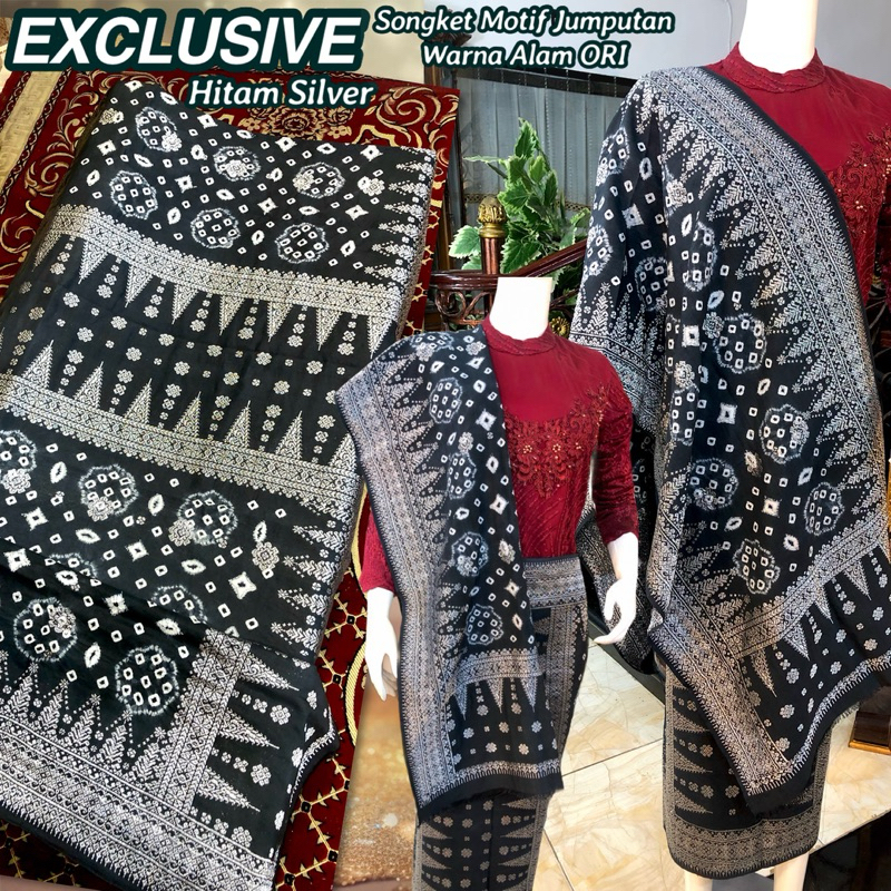 EXCLUSIVE Songket Tenun Motif Jumputan ORI Hitam Silver /songket tenun asli palembang /ilham songket