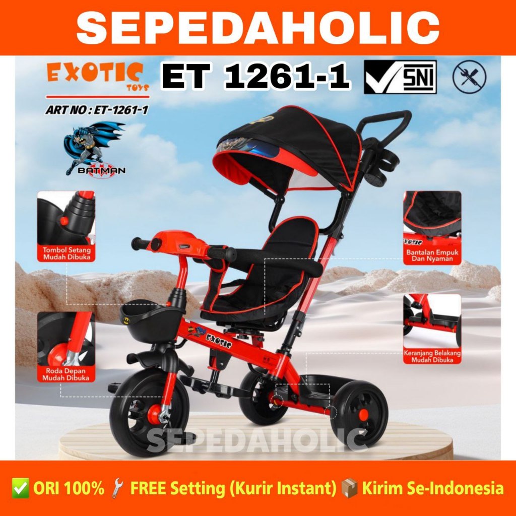 Sepeda Roda Tiga 3 EXOTIC ET 1261-1 Tricycle Anak Musik Lampu Kanopi