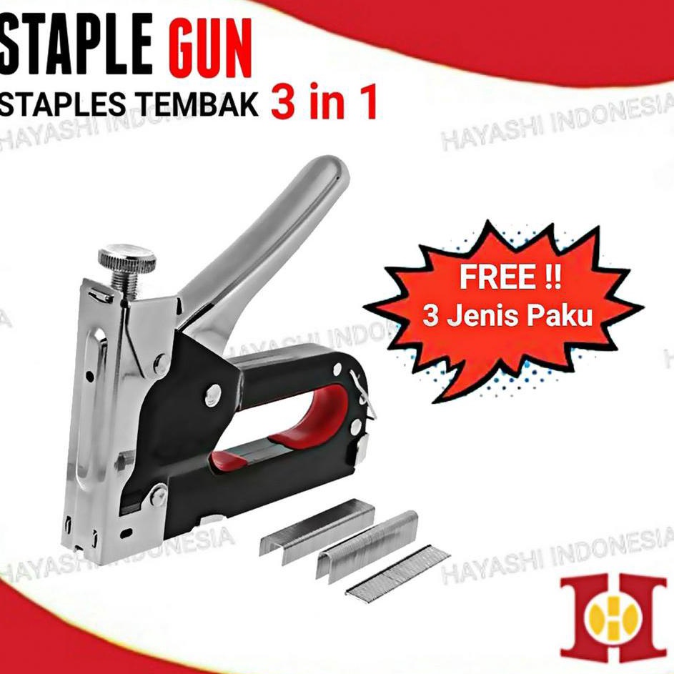 

Stok Banyak Staple Staples Steples Tembak 3 in 1 Jok Kulit Kayu Karpet Kardus