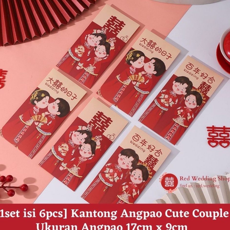 

1 Set isi 6pcs Kantong Amplop Angpao Merah Motif Cute Couple Wedding Design Aesthetic Lucu Angpau