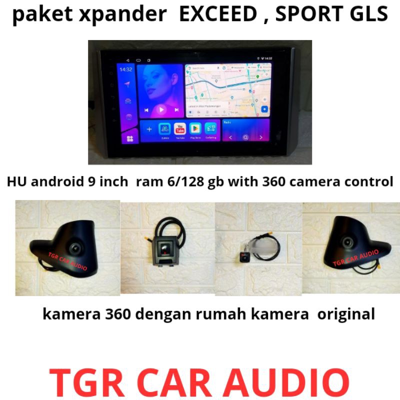 paket kamera 360 / 360 camera set + head unit android 9 inch pnp plug and play for mitsubishi xpande