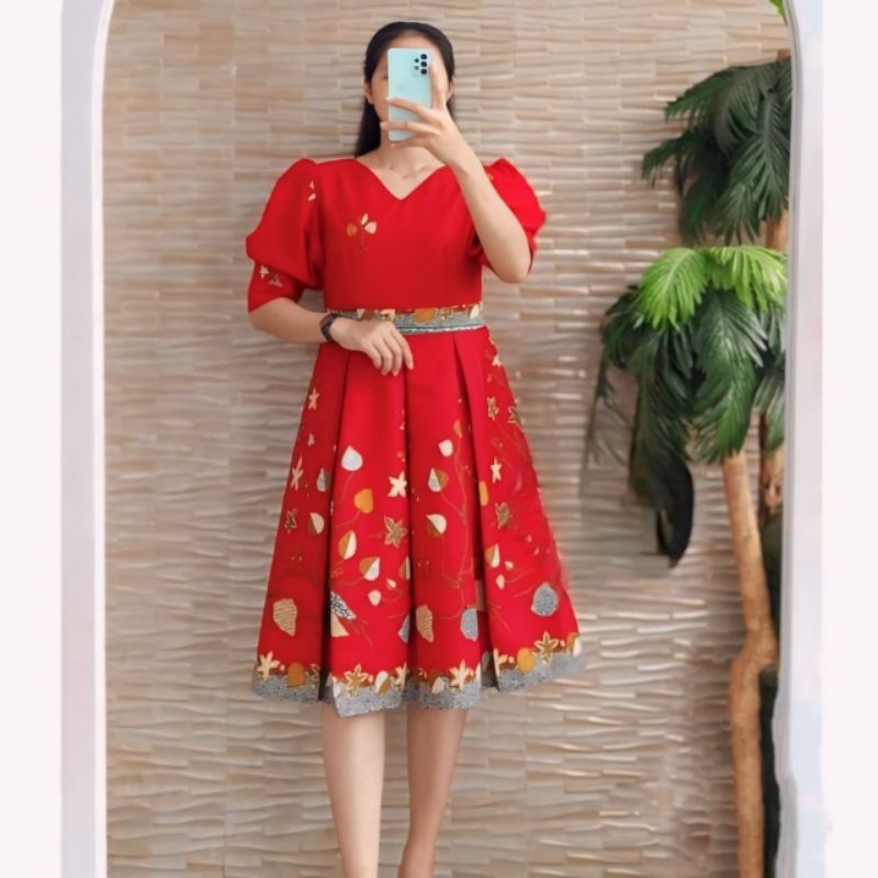 DRESS BATIK MODERN - TUNIK BATIK WANITA MODERN - BATIK KAIN UNGUL JAYA - ATASAN BATIK WANITA LENGAN 