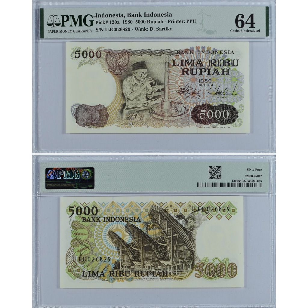Uang kuno PMG 64 - 5000 rupiah tahun 1980 Pengasah Intan