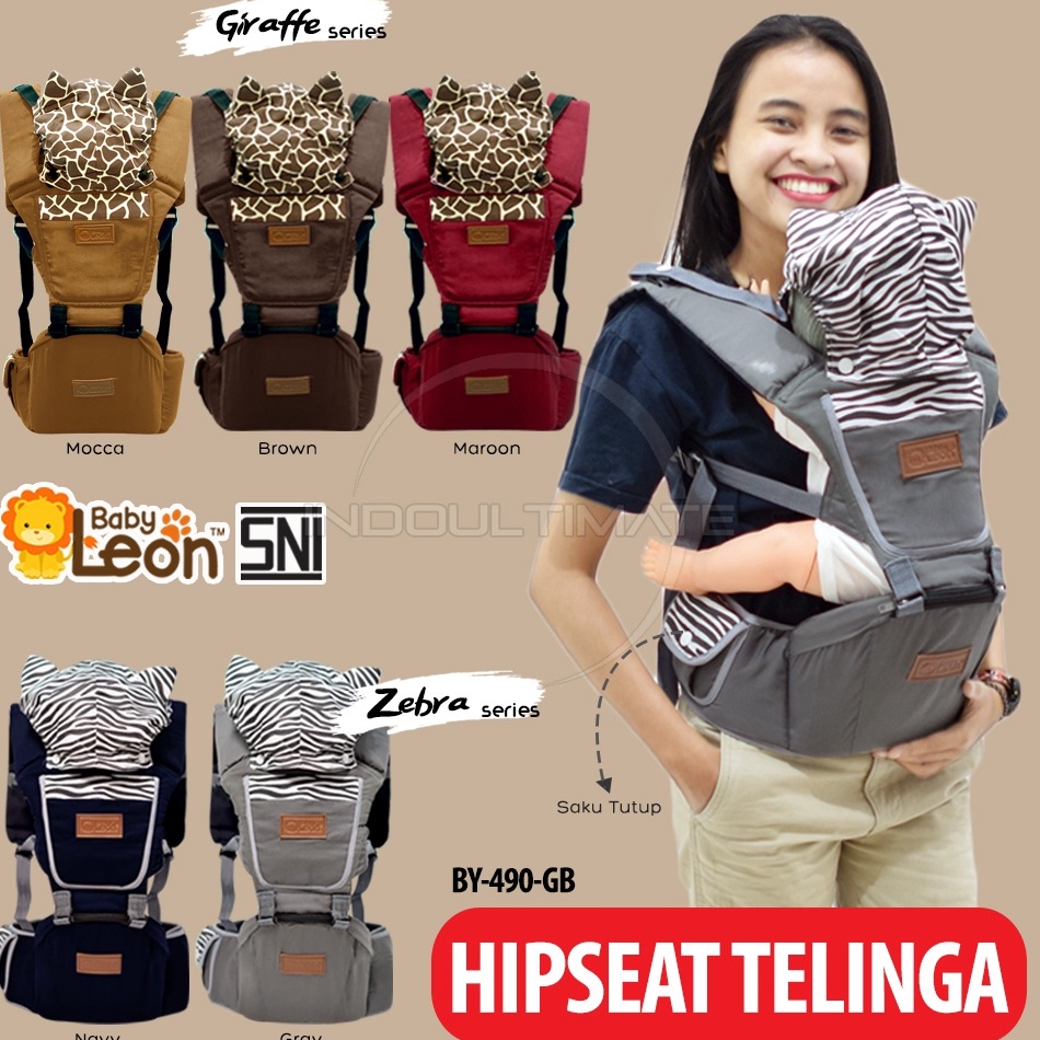 Cepat laku BABY LEON 5in1 Way Gendongan Hipseat  Penutup Kepala Baby Carrier Gendongan Duduk Bayi BY