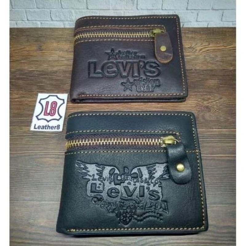 Dompet pria/Dompet kulit asli/Dompet lipat Tambahan Resleting Luar Kulit Premium