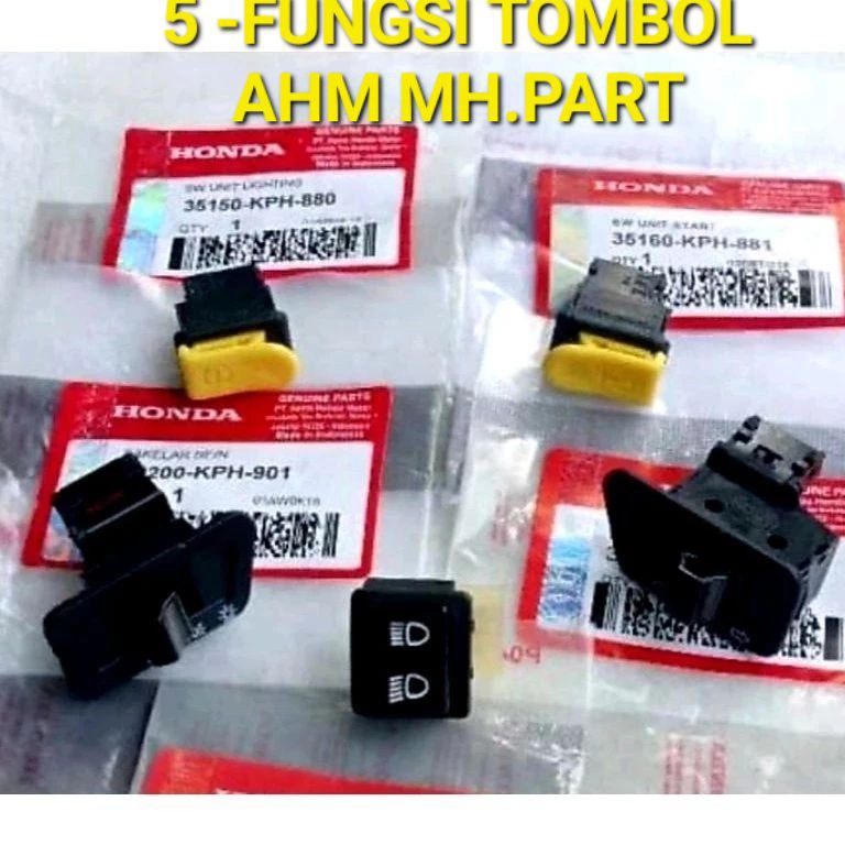 Tidak Diragukan TOMBOL SAKLAR SET 5pcs fungsiTOMBOL STATER KLAKSON SEIN DIM ONOFF LAMPU BEAT KARBU V