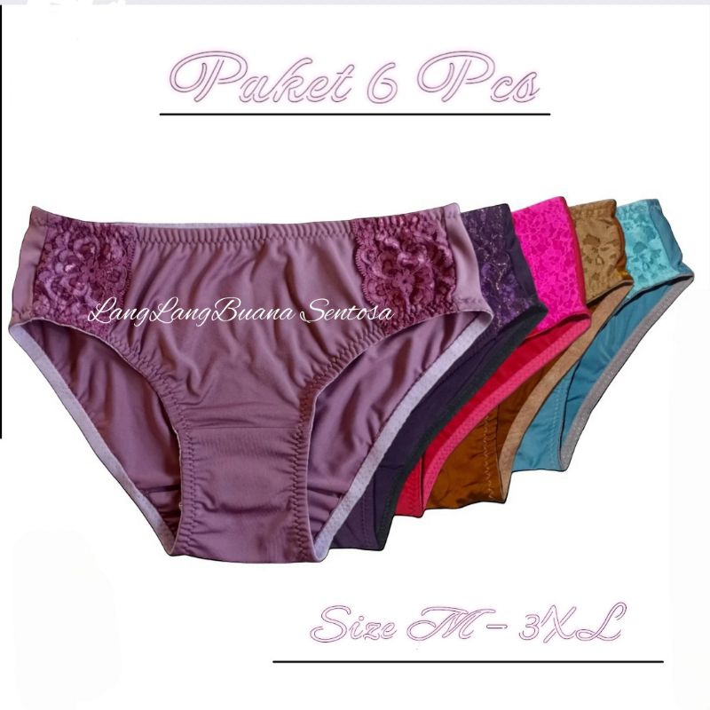 Cd Wanita Dewasa  (6 Pcs) Celana Dalam Perempuan Motif Renda Cantik & Elegan Size M L XL XXL
