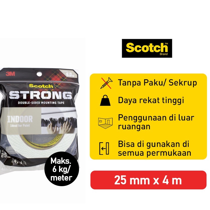 

Baru Asli Ktmstore 3M SCOTCH STRONG Perekat Isolasi Indoor Mounting Tape 25mmX 4m 11M25