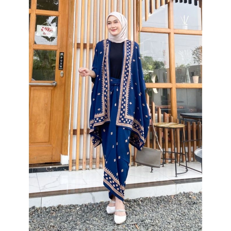 SET KEBAYA MODERN OUTFIT KONDANGAN SIMPEL ONE SET BATIK OUTER  ROK LILIT KIMONO WANITA SETPRADA