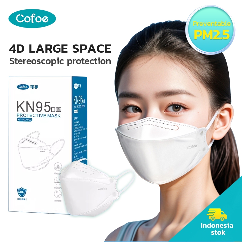 Cofoe Masker Dewasa KN95 Original 4Ply Earloop 4D Mask Putih with Individual Package Isi 30pcs/box
