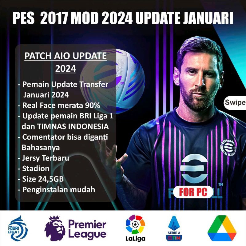 PES 2017 UPDATE JANUARI 2024 TERBARU  BRI LIGA 1 LIGA EROPA PATCH AIO