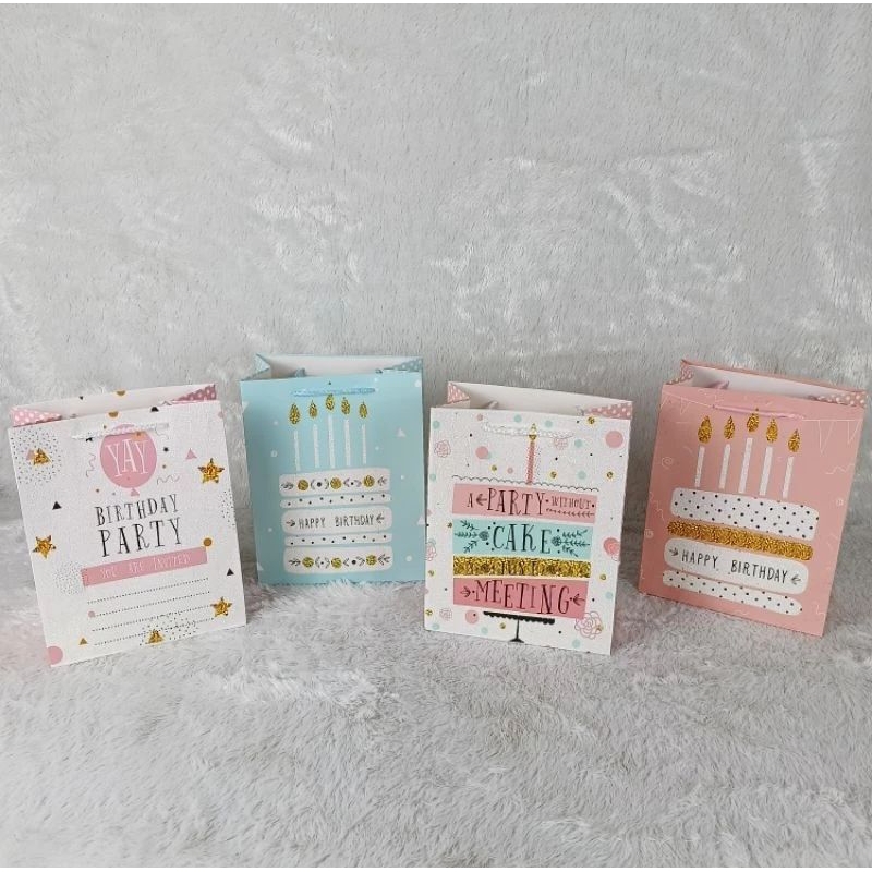 

Goodie Bag Small Glitter Happy Birthday Pastel And Black Premium Import