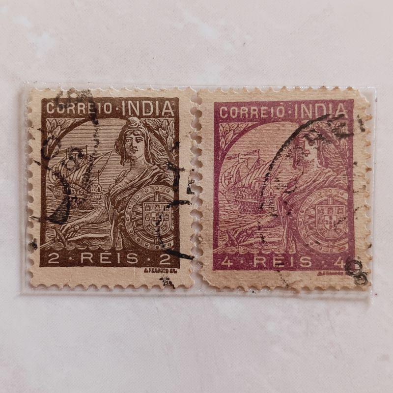 

(AG) Perangko India, Portugis 1933 Portugal and Galeasse Set 2 pcs Used