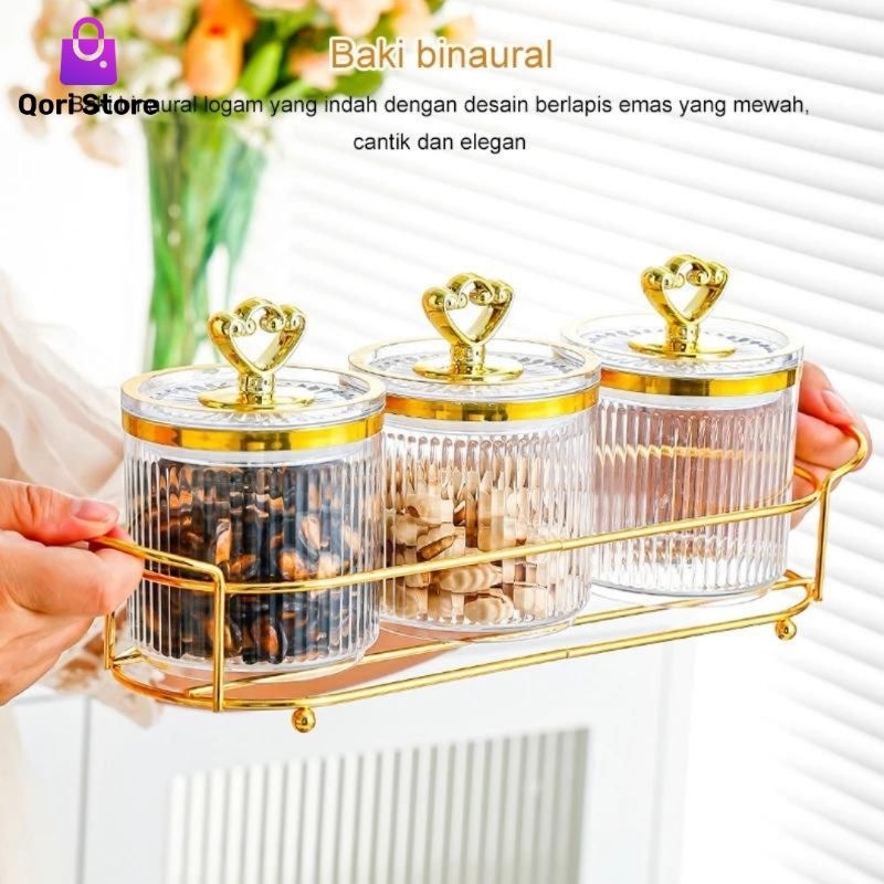 Qori Store - Toples Akrilik Estetik 3 Pcs /Toples Akrilik Kedap Udara/Toples Plastik Kedap Udara/Top