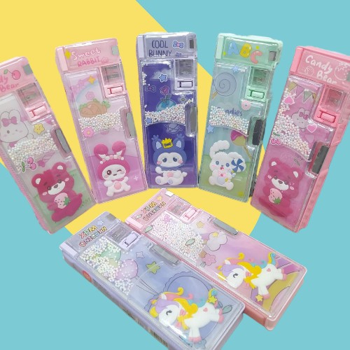 

Tempat Kotak Pensil Anak Sekolah Pencil Case Depan Transparant Game Water Ball Push Handheld Pencet
