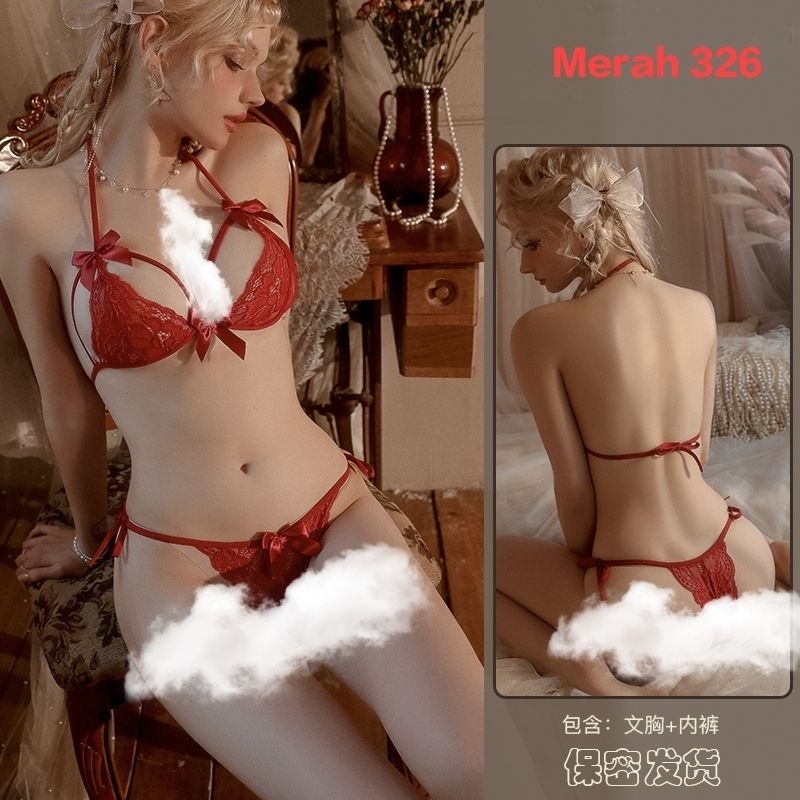 SET LINGERIE BRA + G-STRING SEXY PAKAIAN DALAM WANITA F326-Merah 326