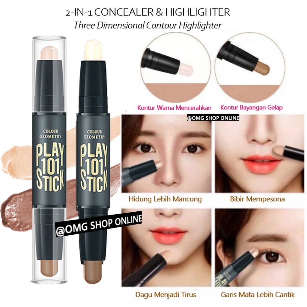 COD Termurah  2 in 1 Face Stick 109 Concealer Highlighter Wajah Tahan Lama Waterproof Anti Air / Fou