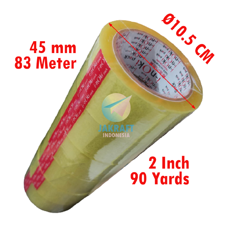 (6 Roll) GROSIR Lakban OPP INOKI Bening Clear Adhesive Tape 2" Inch 45 mm x 90 Yards I-nOki Pack Tra