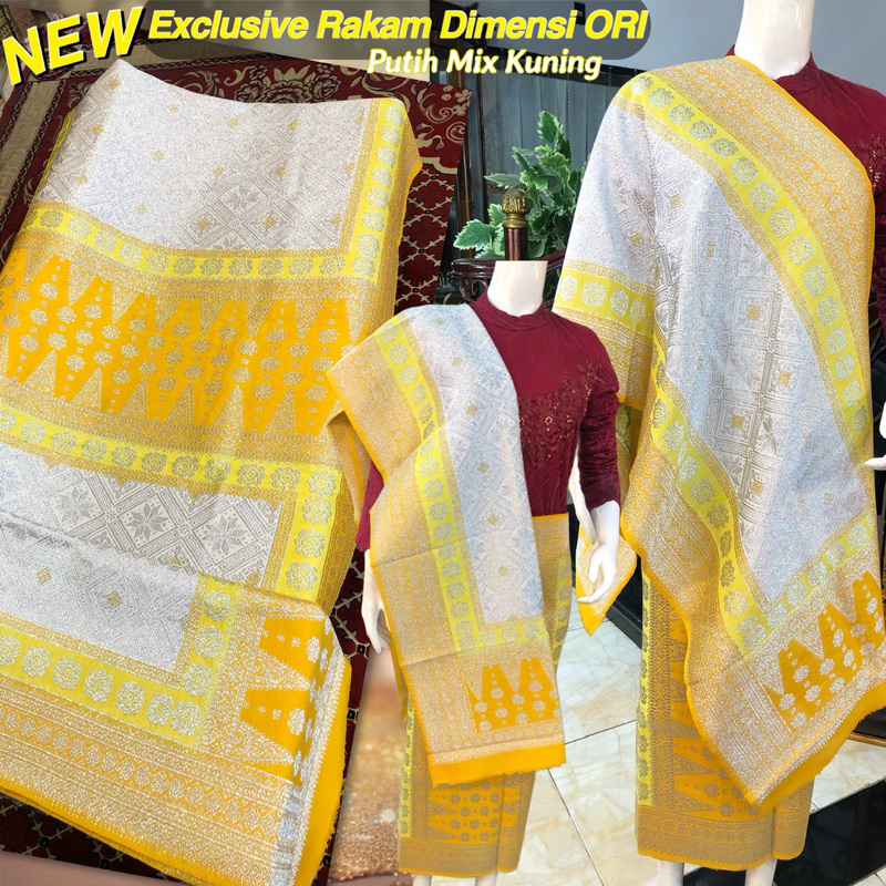 NEW Exclusive Songket Rakam Dimensi Putih Kuning /songket tenun asli palembang /ilham songket palemb