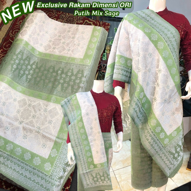 NEW Exclusive Songket Rakam Dimensi Putih  Sage /songket tenun asli palembang /ilham songket palemba