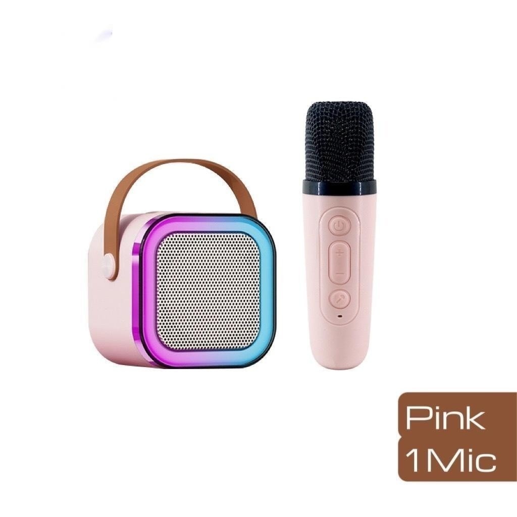 Speaker Bluetooth Karaoke Wireless Microphone 2pcs/Set High End Karaoke Speaker RGB Light Speaker Bluetooth Bass Dapat Terhubung ke HP/TV/Komputer Bluetooth Speaker-Pink 1 Mic