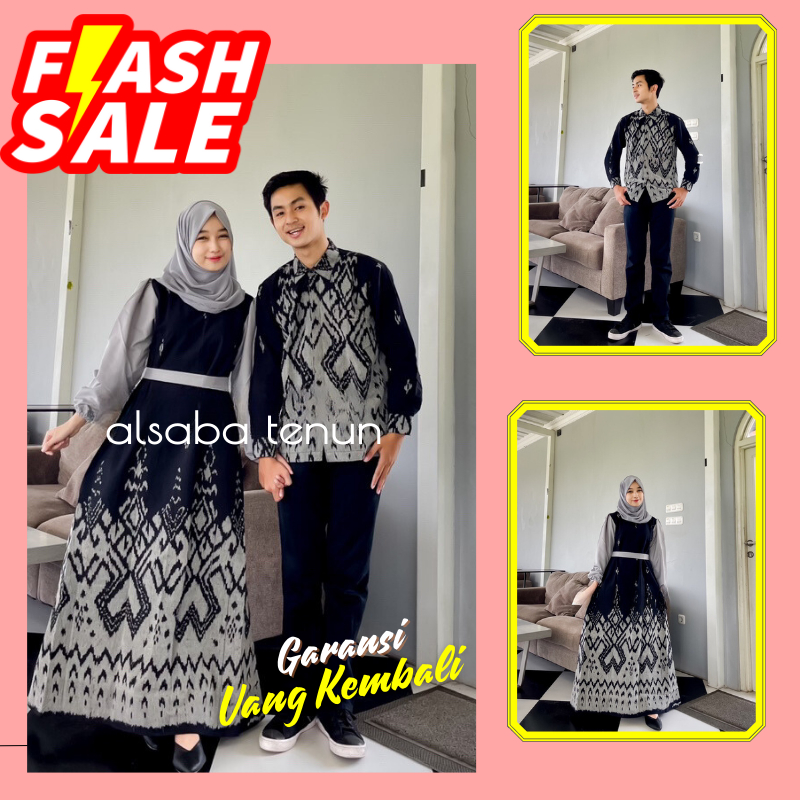 Baju Batik Tenun Gamis PAKAIAN Wanita Dewasa Busui Muslim SET couple Kondangan Pesta Mewah Elegan Bu