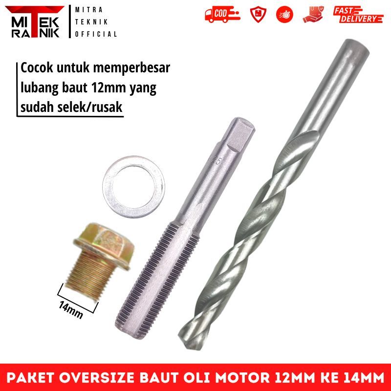 Paket Oversize Baut Pembuangan Oli Motor Paket Baut Oli Set Bor Tap