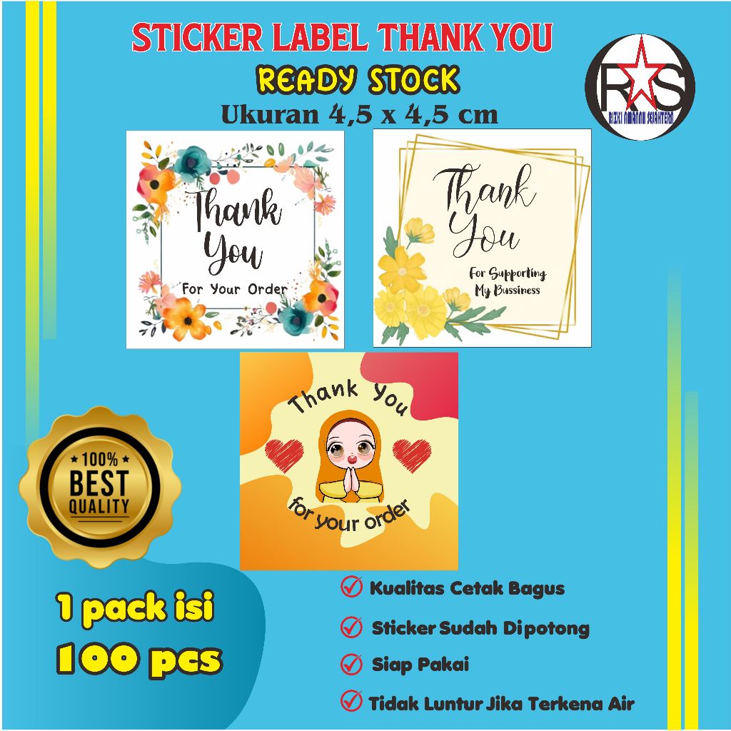 

(100 PCS) STICKER LABEL THANK YOU SUDAH CUTTING SIAP PAKAI