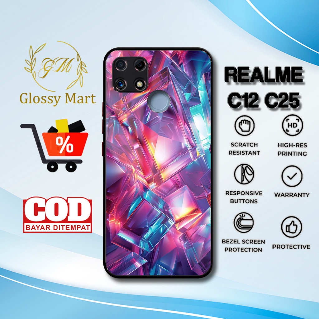 Case Realme C12 / C25 Terbaru - Casing Realme C12 / C25 - Motif Berlian - Hardcase Premium Glossy - 