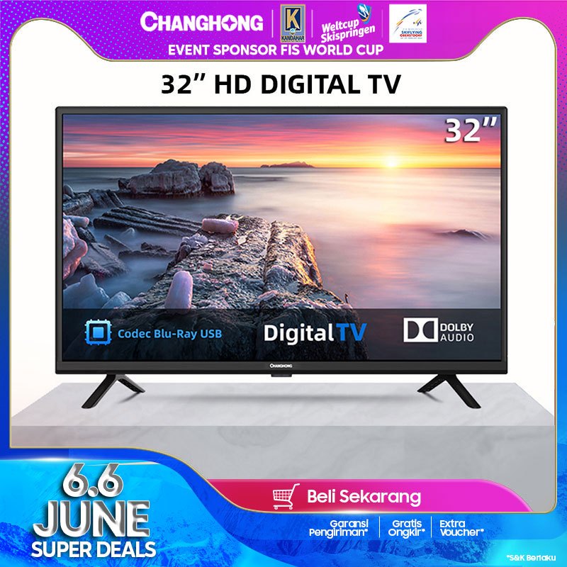 Changhong 32 Inch Digital LED TV (L32G5W) HD TV-DVBT2--USB Moive
