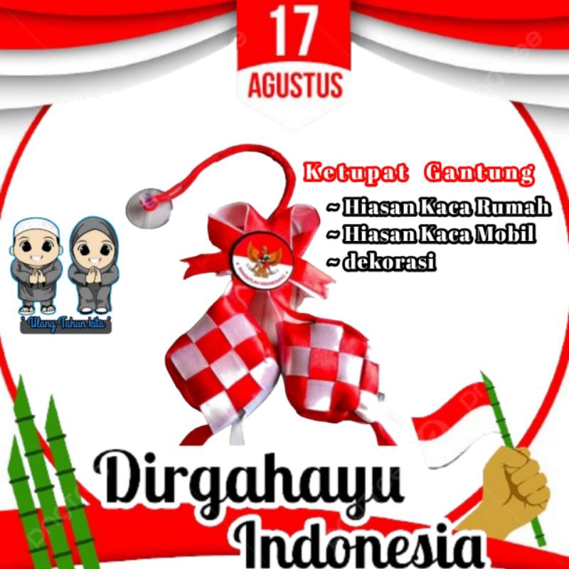 gantungan ketupat merah putih, gantungan ketupat merah putih hiasan mobil,gantungan ketupat pita, ke