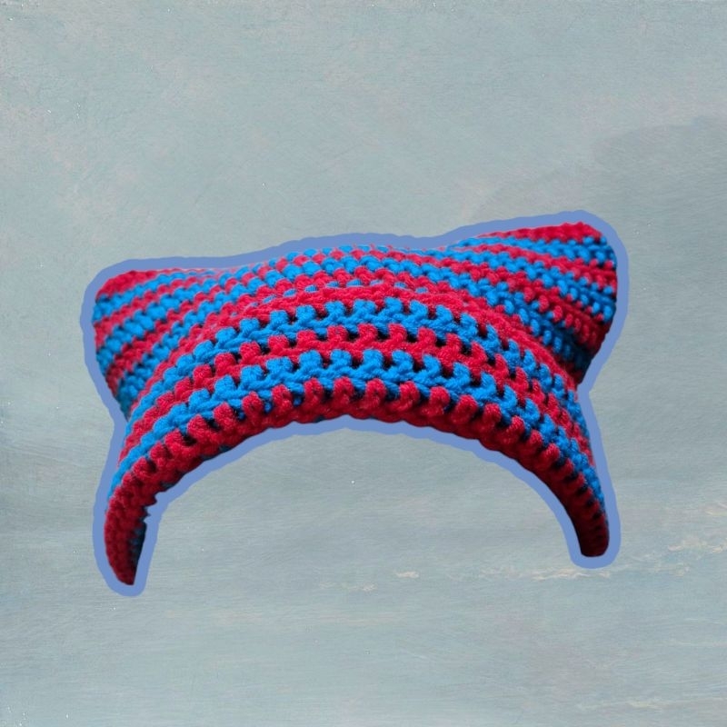 cat ear beanie blue red (ready)