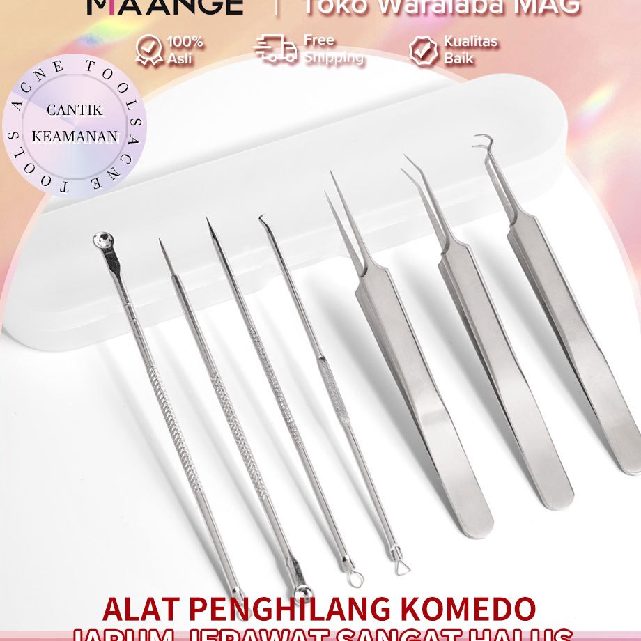 MAANGE 7PcsSet Pinset Komedo Stainlees Steel  Pinset Jerawat  Blackhead Tweezer Untuk Menghilangkan 