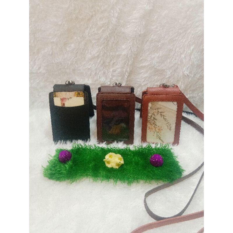 

lanyard id card name tag holder double magnet kulit pu