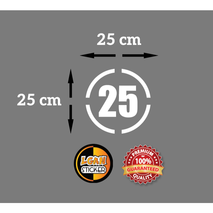

Stiker Angka Model Bulat Strip Bahan Revlektive Ukuran Diameter 25 cm
