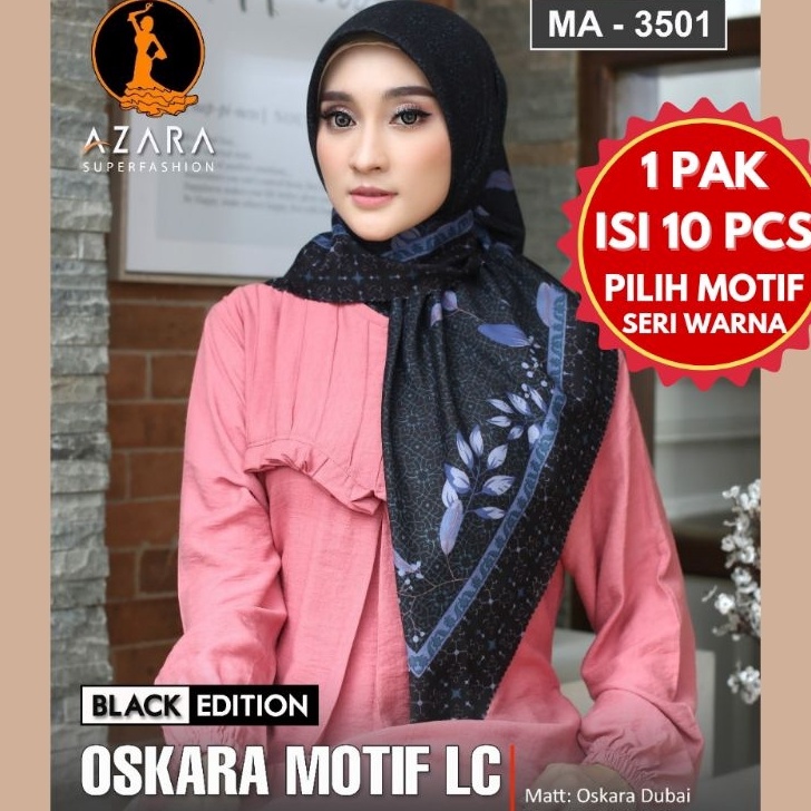Segera Dapatkan MA351 ISI 1 PCS Grosir Jilbab Kerudung AZARA OSKARA MOTIF BLACK EDITION Segiempat Po