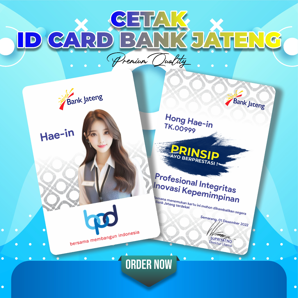 

CETAK ID CARD BANK JATENG FREE DESAIN BISA SATUAN PREMIUM QUALITY by ASTORE ID OFFICIAL