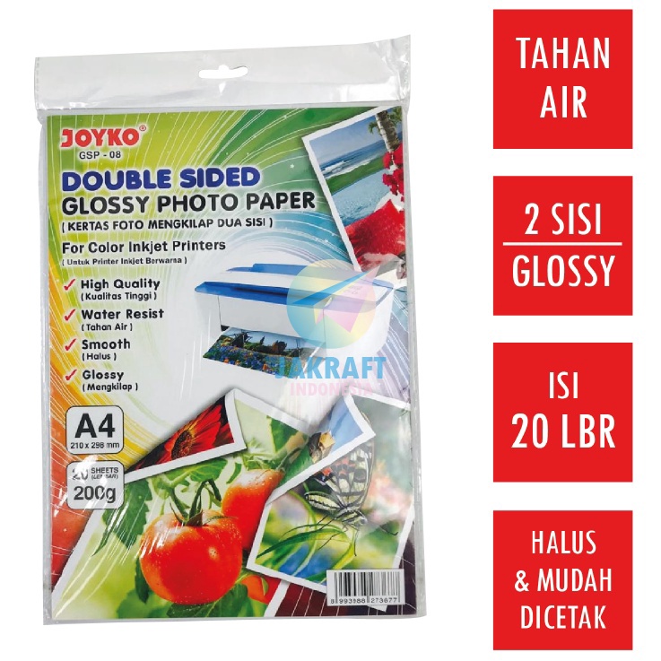 

Baru 2 Lembar Kes Foto 2 sisi A4 JOYKO GSP8 Double Sided Glossy Photo Paper 2 Gsm Gram
