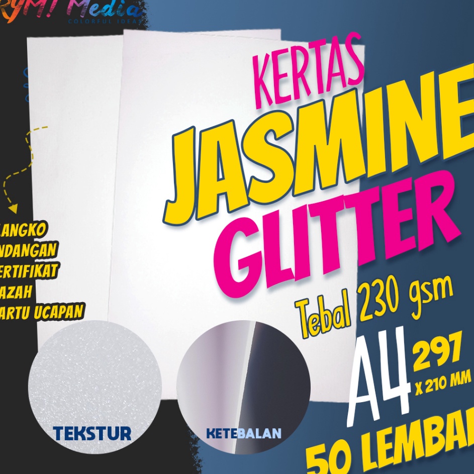 

Kes Glitter TEBAL 23 gsm Jasmine Putih A4 isi 5 lembar Jasmin Paper Flower 23 gram Bahan Undangan Ijazah Kartu Blangko 23 gram