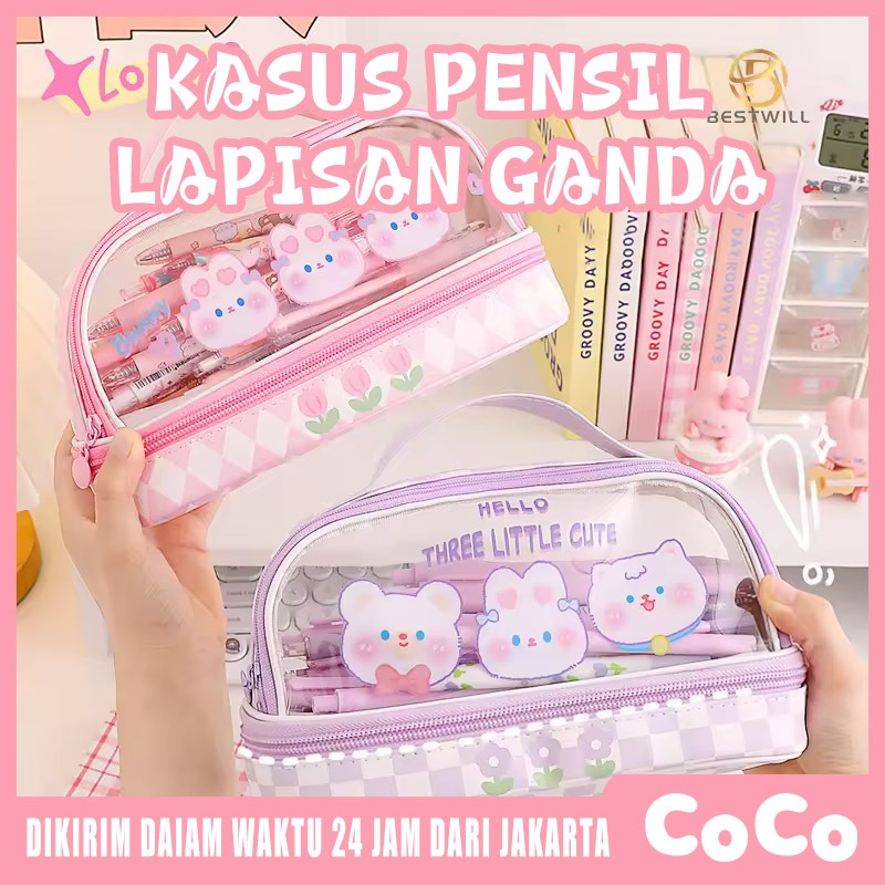 

K010 Kotak Pensil Transparan Terbaru / Tempat Pensil Kartun Yang Lucu / Pencil Case Kapasitas Besar