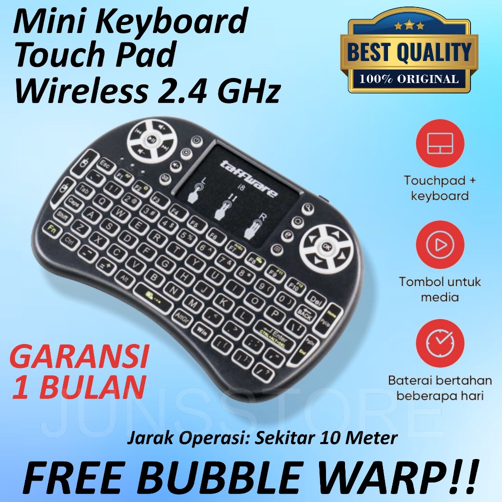 KODE T73E REMOTE TV STB QWERTY MINI KEYBOARD WIRELESS 24GHZ TOUCH PAD  FUNGSI MOUSE TAFFWARE I8  HAN