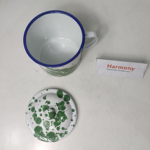 Mug Blirik + Tutup 9cm 12cm Cangkir Gelas Enamel Jadul Blirik Hijau