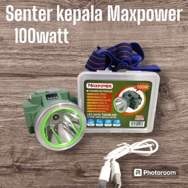 Senter kepala Maxpower 100watt Cahaya putih/LED Senter Super terang