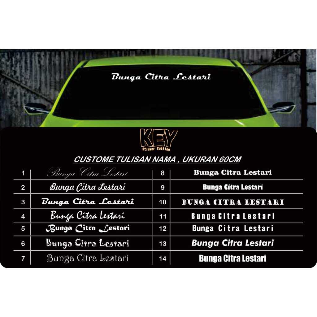 STIKER CUTTING COSTUM NAMA KACA DEPAN BELAKANG VARIASI MOBIL