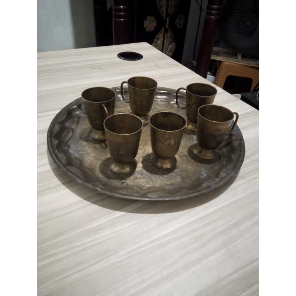 Cangkir Nampan Set Kuningan Kuno Jadul Antik