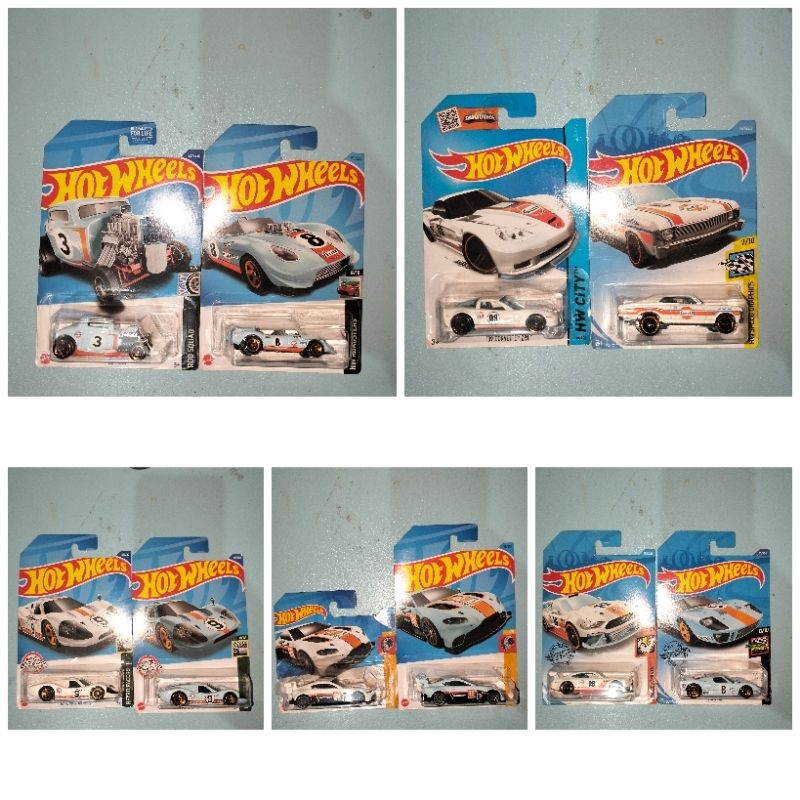 Paket Hot Wheels tampo GULF  Custom 18 Ford Mustang Ford GT 40 Aston Martin Glory 09 Corvette ZR168 