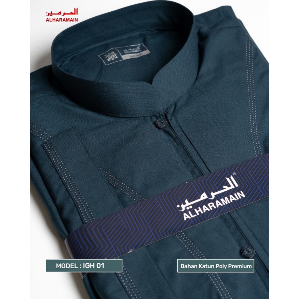 AL Haramain Jubah / Gamis Pria Dewasa Premium Resleting (IGH 001) | Navy | Biru Muda | Coklat Tua | Hijau Botol-6