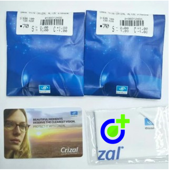 Lensa Kacamata Essilor Minus- Cylinder- Crizal Alize- Jernih- Permukaan Lensa Licin- Hydropobik