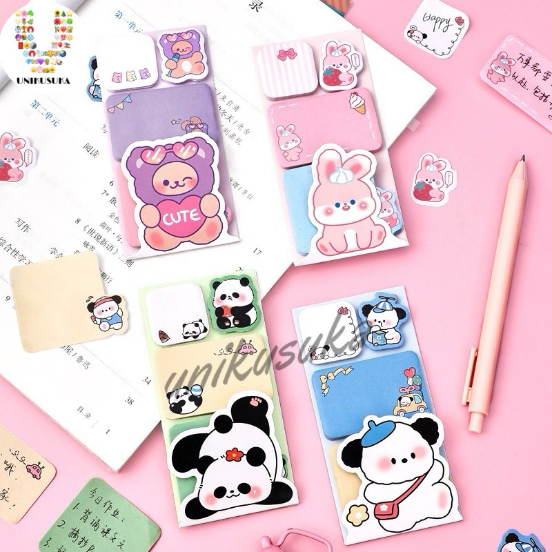 

[UNIKUSUKA] 1 Set Sticky Note Sticker 4 in 1 Motif Kartun Animal