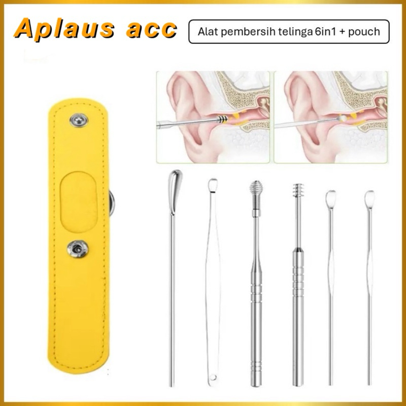 Alat Pembersih Telinga 6 in 1 + Pouch Korek Kuping Pembersih Telinga Ear Wax Picker Stainless